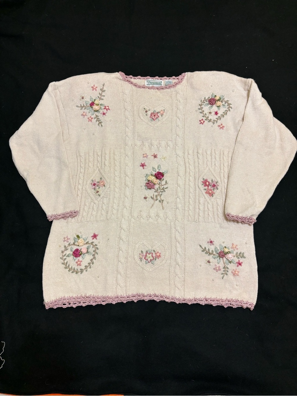 Vintage embroidered floral sweater sz M | cottagecore coquette coastal grandma